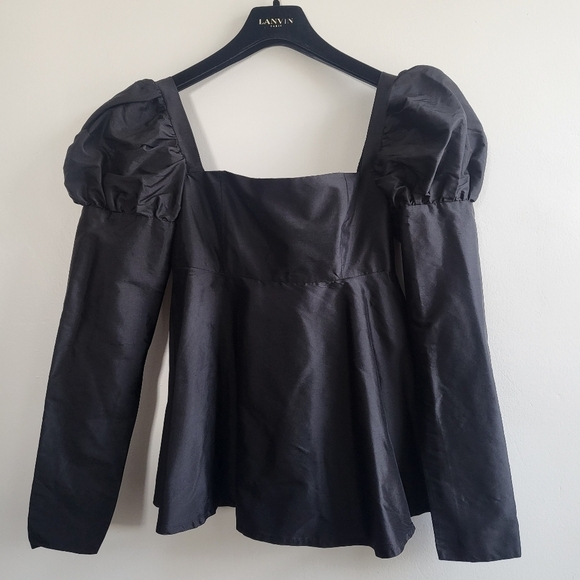 New Macgraw Romantic 100% Silk Square Neckline Black Blouse Bridgerton NWT 2 - Picture 9 of 16